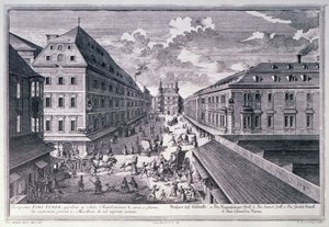 Uitzicht op de Fori Lubek gegraveerd door Johann-August Corvinus (1683-1738)